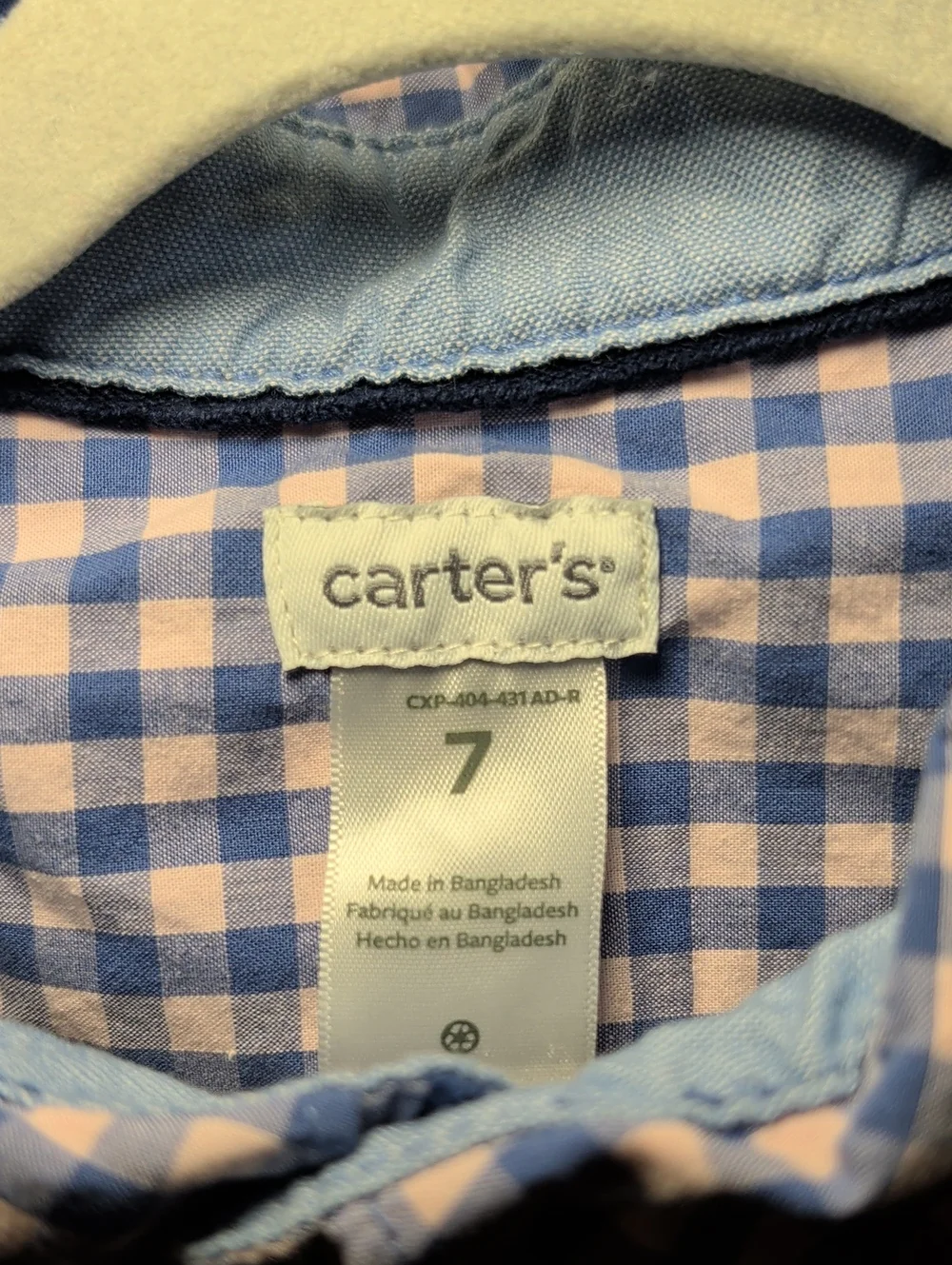 Carter's Gingham Button-Down Shirt Pink Blue Embroidered Sailboat Boys Size 7